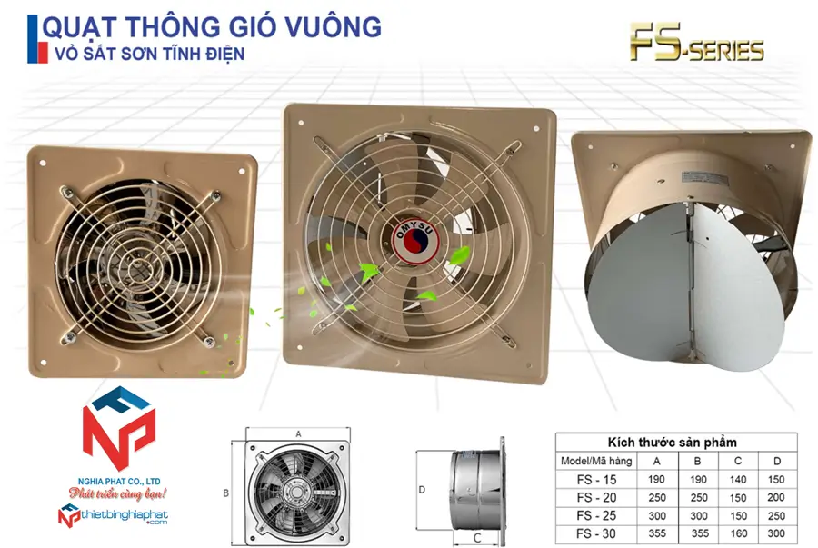Quạt thông gió vuông tốc nhanh FS-25 22 Thông số chi tiết Quạt vuông tốc nhanh OMYSU FS-series
