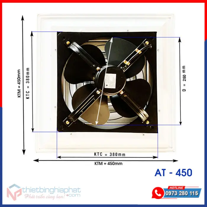 Quạt hút âm trần công nghiệp không ống AT-450 13 Quạt hút âm trần AT-450 450x450mm