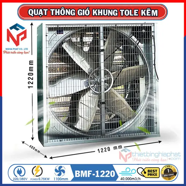 Quạt thông gió vuông tole kẽm 1220x1220 BMF-1220 13 Quạt thông gió vuông OMYSU 1220x1220x400 BMF-1220