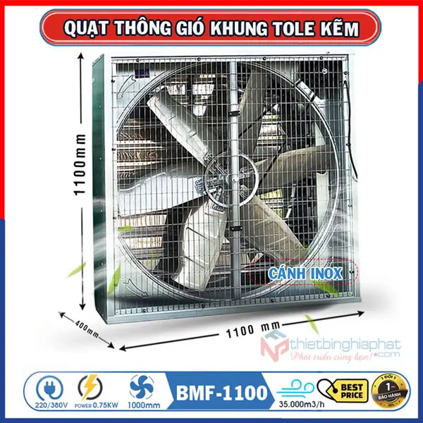 Quạt thông gió vuông tole kẽm 1100x1100 BMF-1100 16 Quạt thông gió vuông tole kẽm 1100x1100 BMF-1100 35.000 m3/h