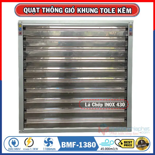 Quạt thông gió vuông tole kẽm 1380x1380 BMF-1380 18 Quạt thông gió vuông BMF-1220 chớp INOX 430