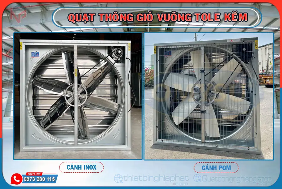 Quạt thông gió vuông khung tole kẽm cánh INOX và Cánh POM Quạt thông gió vuông khung tole kẽm cánh INOX và Cánh POM