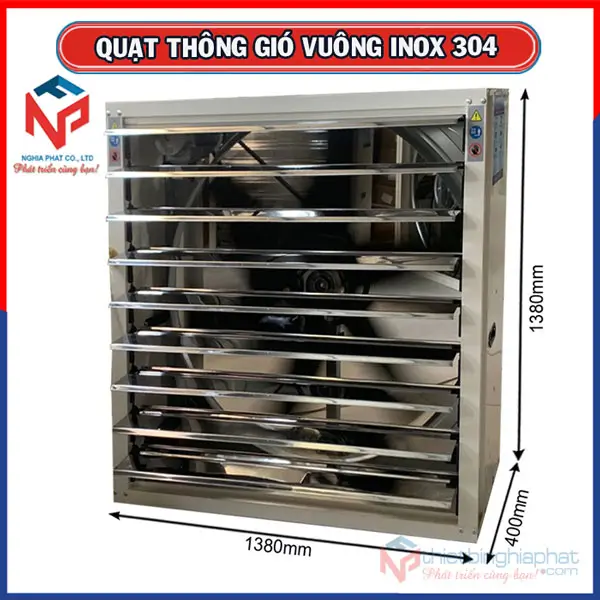Quạt thông gió vuông INOX 304 BMF-1380 1380x1380mm 18 Quạt thông gió vuông INOX toàn phần 304 BMF-1380 1380x1380x400mm