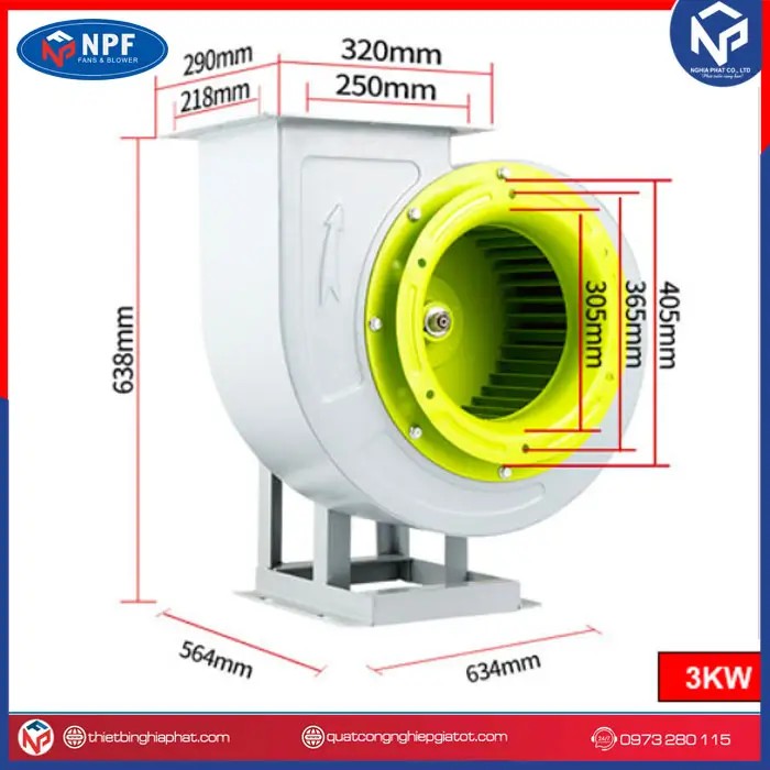 Quạt ly tâm hút khói 3KW CF-11-3.5A 14 Kích thước Quạt ly tâm 3KW hút khói 3KW CF-11-3.5A