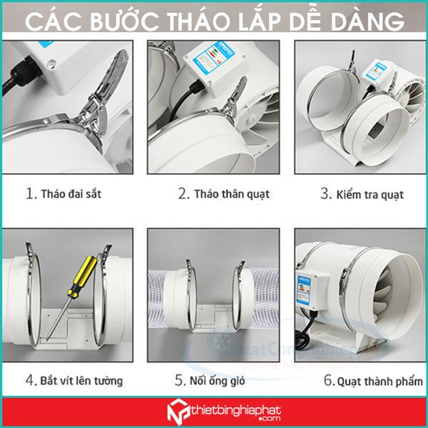 Quạt hút mùi nối ống Phi 200 18 Quạt nối ống Phi 250 dễ dàng tháo lắp