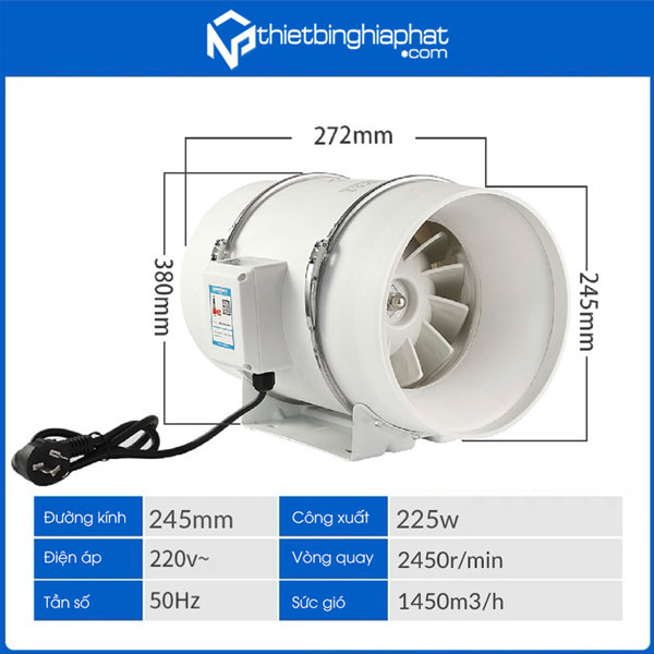 Quạt hút mùi nối ống Phi 250 15 Quạt hút mùi nối ống Phi 250 chất lượng cao