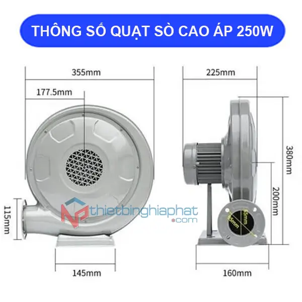 Quạt thổi con sò cao áp 250W 19 Thông số kỹ thuật Quạt thổi con sò cao áp 250W