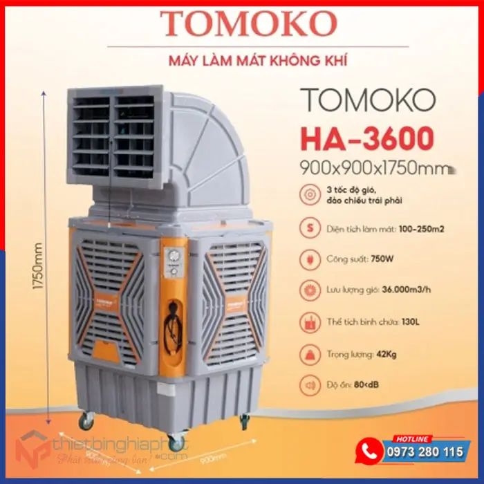 Máy làm mát công nghiệp TOMOKO HA-3600 750W 16 Máy làm mát Aircooler TOMOKO HA-3600 750W