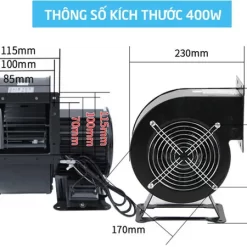 Thông số kích thước Quạt hút li tâm mini 400W