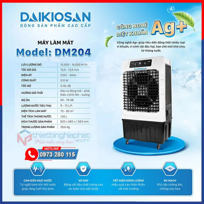 Máy làm mát Daikiosan DM204 18 Máy làm mát Daikiosan DM204 100L 510W