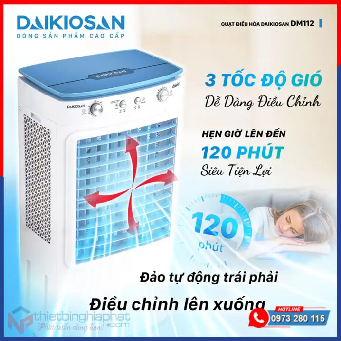 Máy làm mát Daikiosan DM-112 21 Máy làm mát Daikiosan DM112 đảo gió 4 chiều