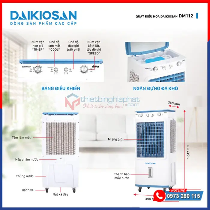Máy làm mát Daikiosan DM-112 22 Thông số chi tiết Máy làm mát Daikiosan DM112