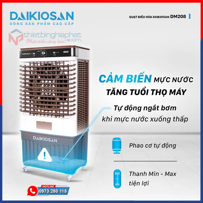Máy làm mát Daikiosan DM208 21 Máy làm mát Daikiosan DM208 tự ngắt bơm khi hết nước