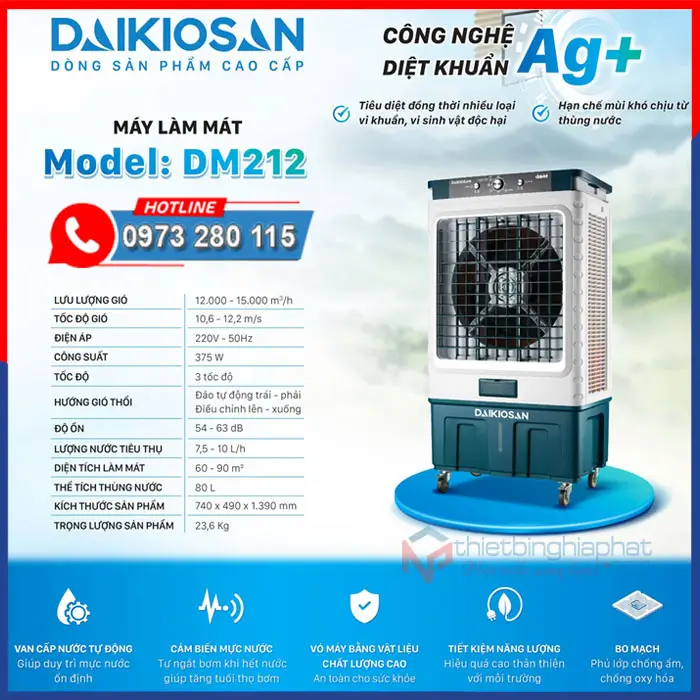 Máy làm mát Daikiosan DM212 235W 17 Máy làm mát Daikiosan DM212 công nghệ Icon Ag+ Diệt khuẩn hiệu quả