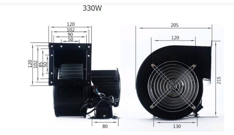 Quạt hút ly tâm mini 330W 18 Kích thước Quạt hút ly tâm mini công suất nhỏ 330W