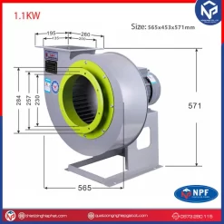 Thông số kích thước Quạt ly tâm hút khói bếp CF 2.8A-1.1Kw