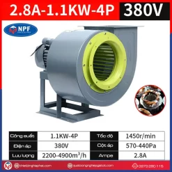 Quạt ly tâm hút khói bếp CF 2.8A-1.1Kw 15 Quạt ly tâm CF 2.8A-1.1Kw điện áp 380V