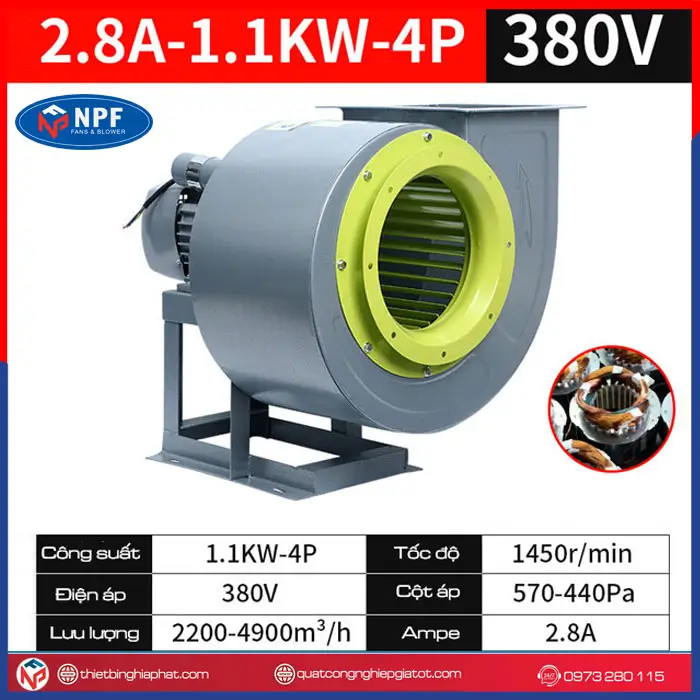 Quạt ly tâm hút khói bếp CF 2.8A-1.1Kw 22 Quạt ly tâm CF 2.8A-1.1Kw điện áp 380V