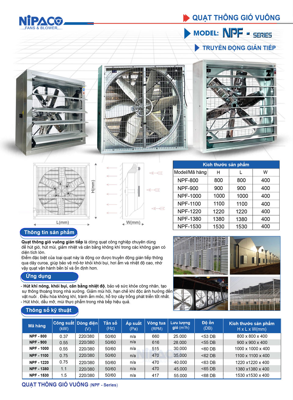 Quạt hút công nghiệp vuông 800x800x400mm 19 Catalog Quạt hút công nghiệp vuông NIPACO gián tiếp