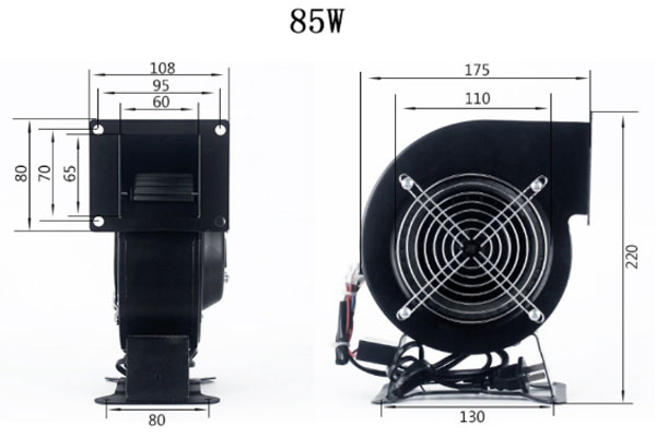 Quạt hút ly tâm mini 85W 18 Kích thước Quạt hút li tâm mini 85W