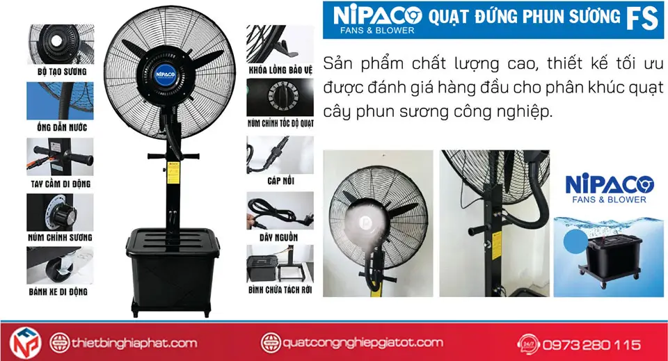 Quạt đứng phun sương Nipaco FS-75 Cánh 75cm 15 Quạt cây phun sương Nipaco