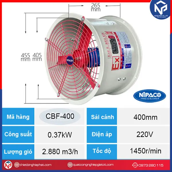 Quạt hướng trục phòng nổ CBF-400 13 Thông số kỹ thuật quạt phòng nổ CBF-400 D400mm