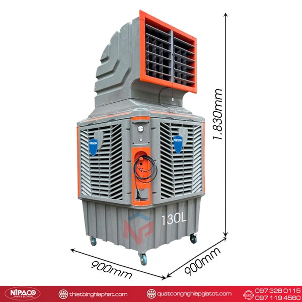 Máy làm mát công nghiệp di động Nipaco 1.5KW 130L 24 Kích thước Máy làm mát công nghiệp di động Nipaco 1.5KW 1830x900xx900mm
