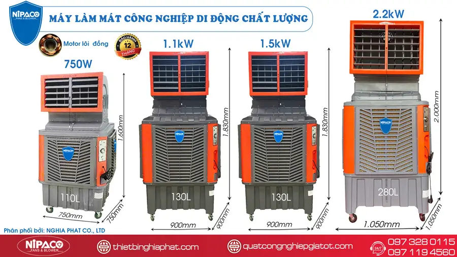 Máy làm mát công nghiệp di động Nipaco 750W 110L 25 Máy làm mát công nghiệp di động Nipaco