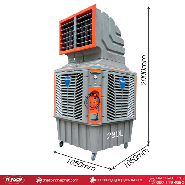 Máy làm mát công nghiệp di động Nipaco 2.2KW 280L 24 Kích thước Máy làm mát hơi nước 2.2KW - 2000x1050x1050mm