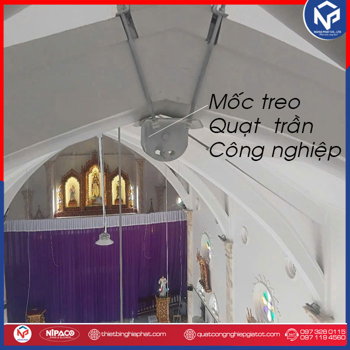 Lắp đặt quạt trần công nghiệp 5.2m cho nhà thờ Thái Bình 6 Móc treo quạt trần công nghiệp